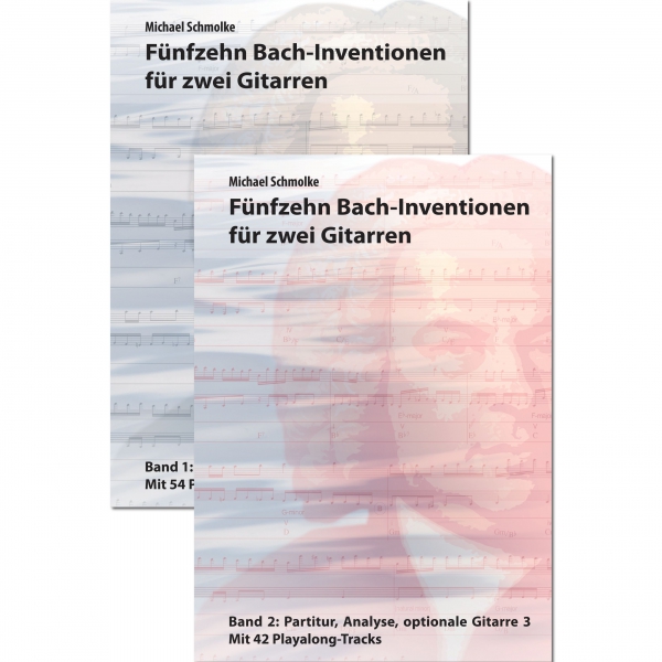Michael Schmolke: Inventionen Bundle Bd 1+2. Gitarrenbearbeitungen von Bachs zweistimmigen Inventionen. Gratisversand. SPASS BEISAITE Musikverlag
